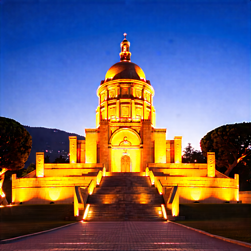 Urban Architectural Photography: Historic Monument With (city:1.13) Lights With Large, Yellow