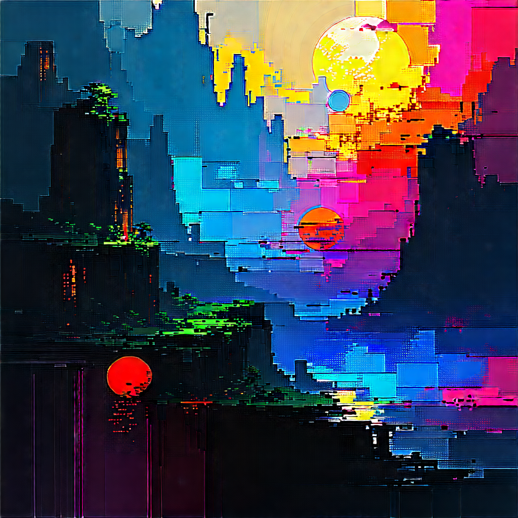 Abstract Pixel Art: Textural Abstract With High-contrast Color Palette With Image, There