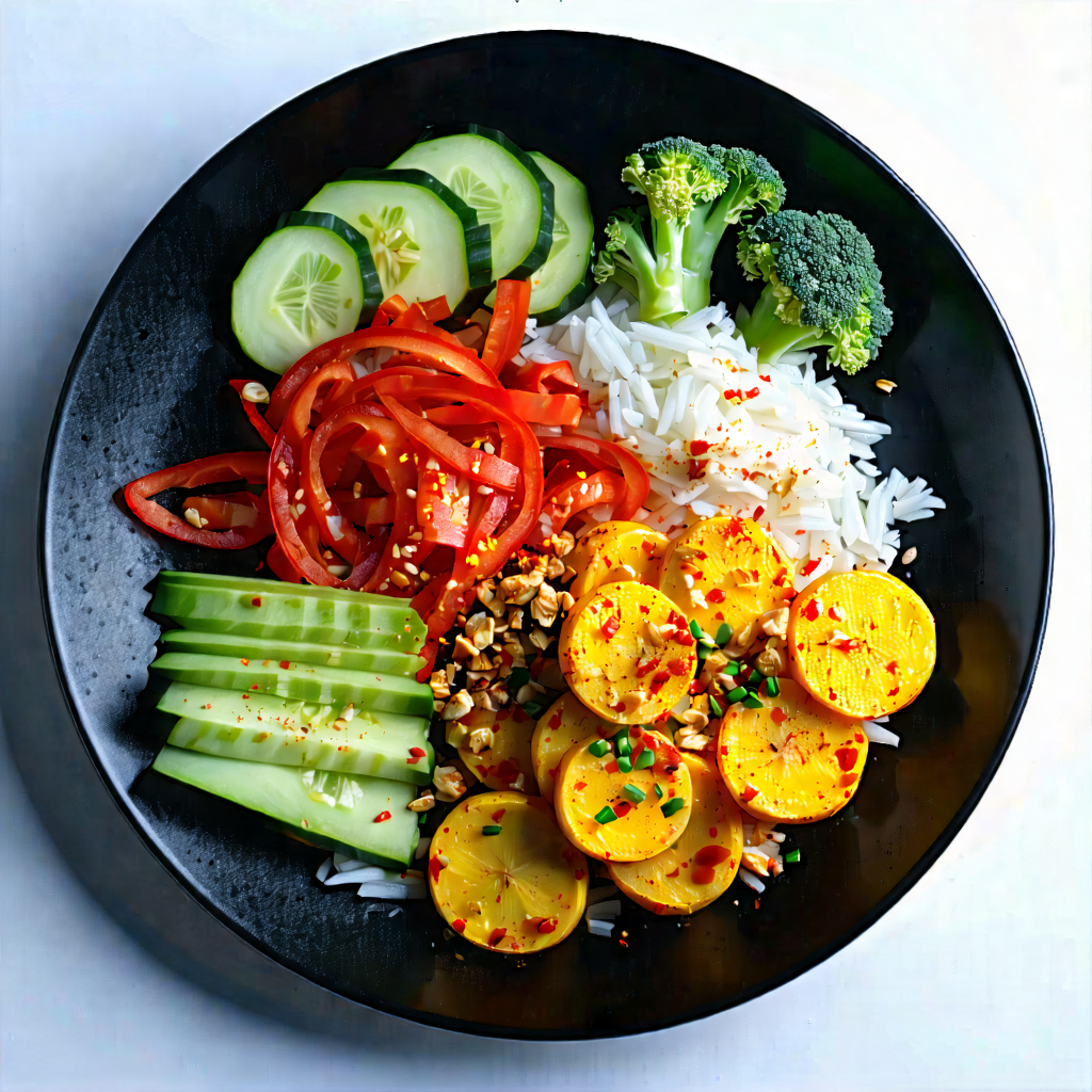 Lifestyle Hdr Photography: Healthy Meal Prepared With Seasonal Produce With Black Plate