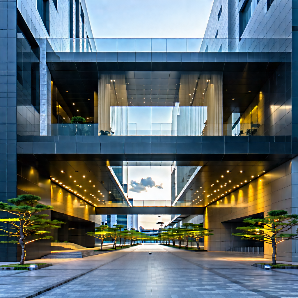 Urban Commercial Photography: Urban Street With (modern:1.47) Architecture With Large Building