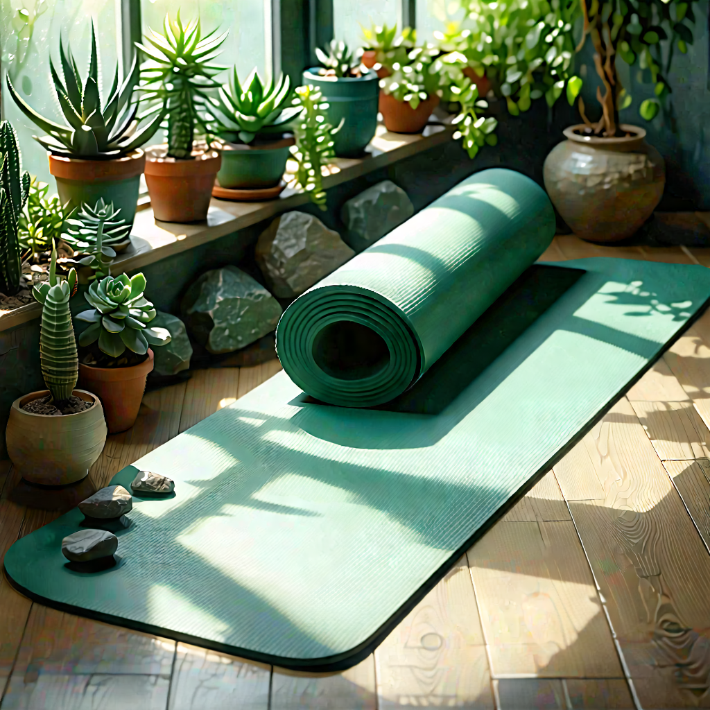 Lifestyle Acrylic Painting: Wellness Scene With Yoga Mat And Plants With Image, There