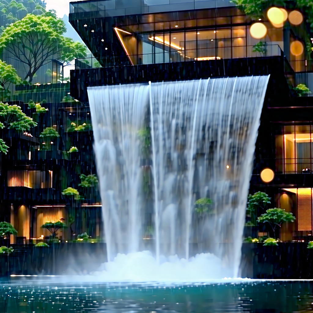 Nature Architectural Photography: Waterfall In Rainy Season With Large Waterfall