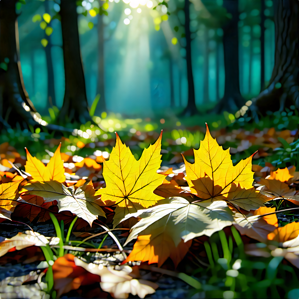 Nature Flat Design: Autumn leaves in sunlit clearing