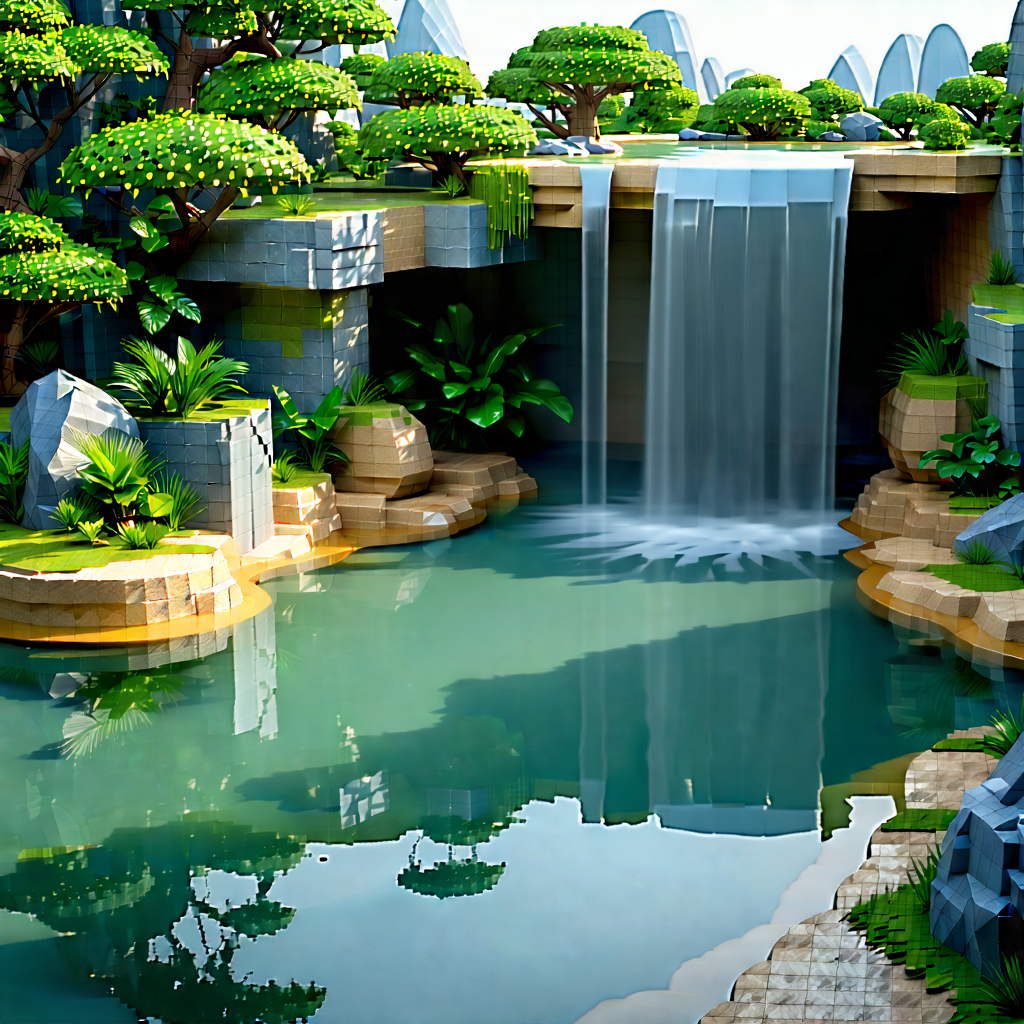 Nature Low Poly: Hot Spring Surrounded By Lush Vegetation With Image, There