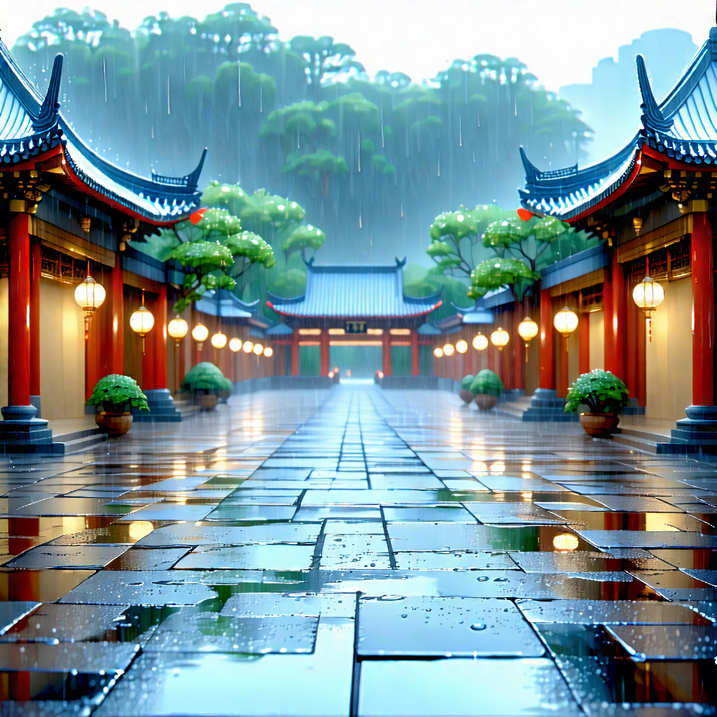 Urban Macro Photography: Cultural Center With (rain:1.28)-slicked Streets With Beautifully Designed