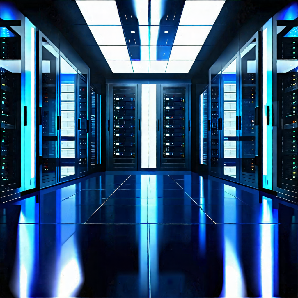 Tech Lithograph: Futuristic Server Room With Image, There
