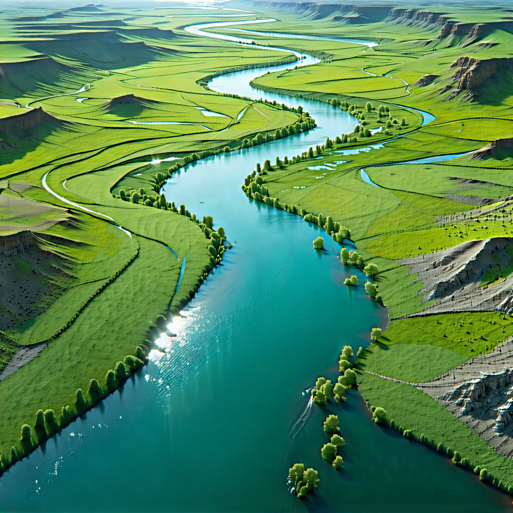 Nature Aerial Photography: Aerial View Of Winding (river:1.24) With Large River
