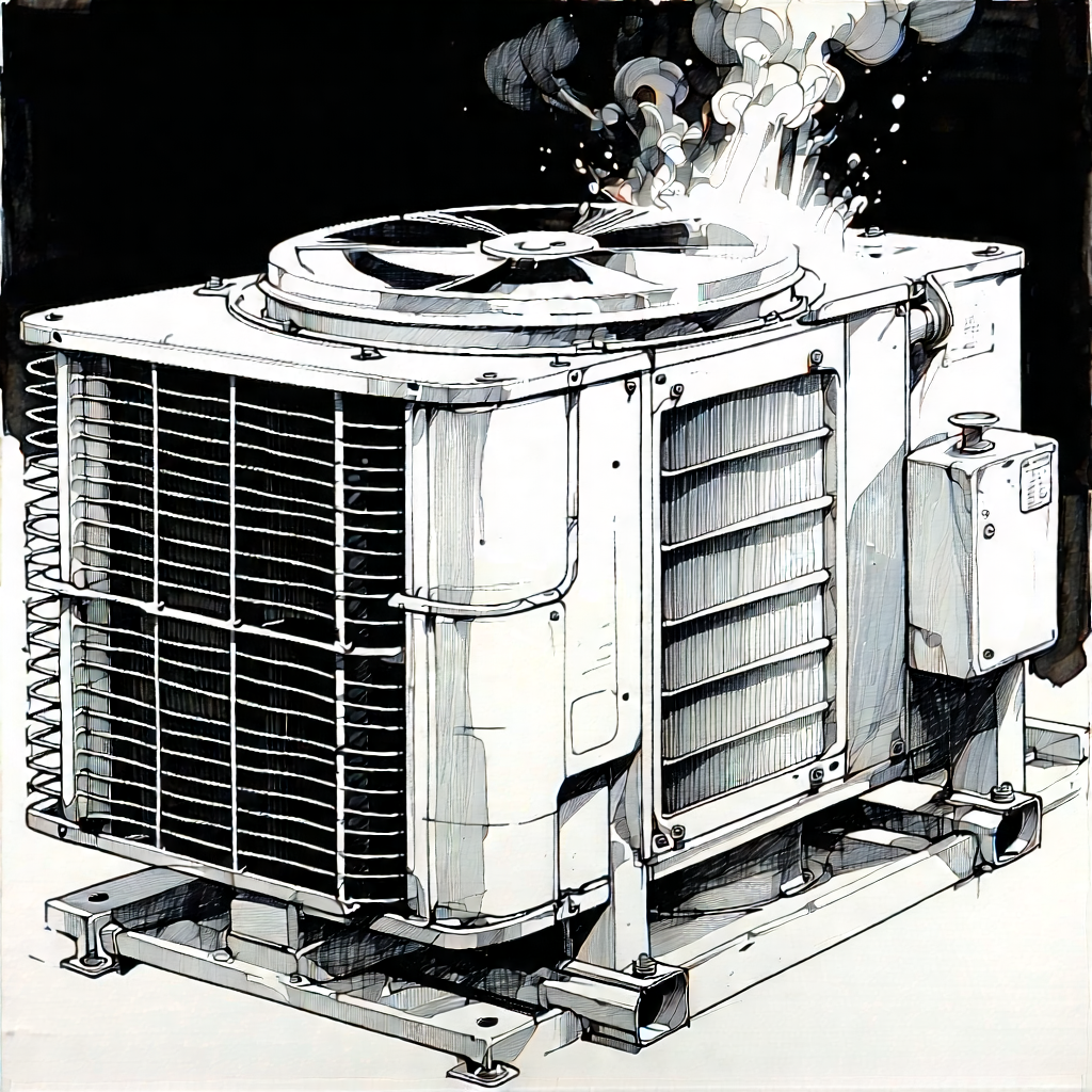Tech Ink Drawing: Close-up Of Cooling System With Large White