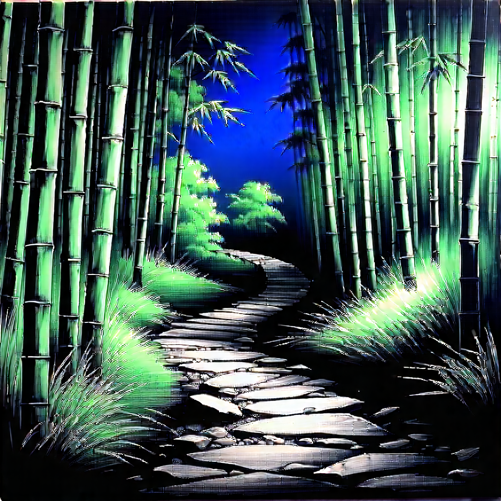 Nature Charcoal Drawing: Path through bamboo grove
