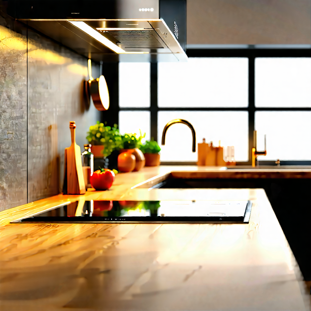 Lifestyle Stock Photography: Modern Kitchen With Warm Lighting With Kitchen Stove