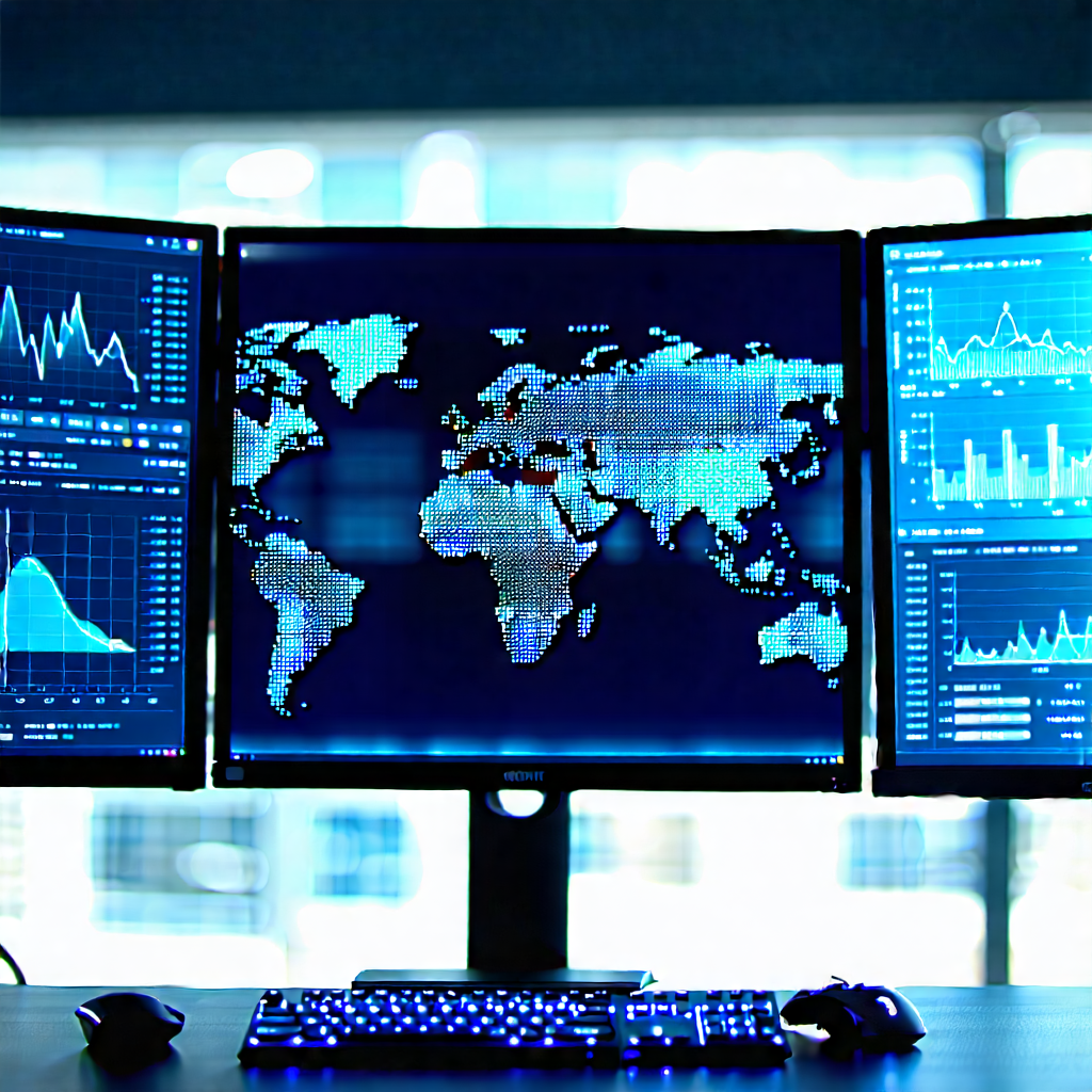 Business Concept Art: Finance professional using multiple monitors