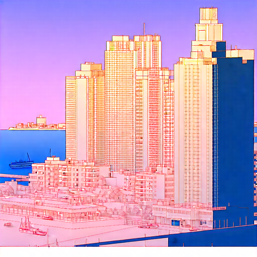 Urban Diagram Style: Cityscape Of Coastal City During Midday With Painting City