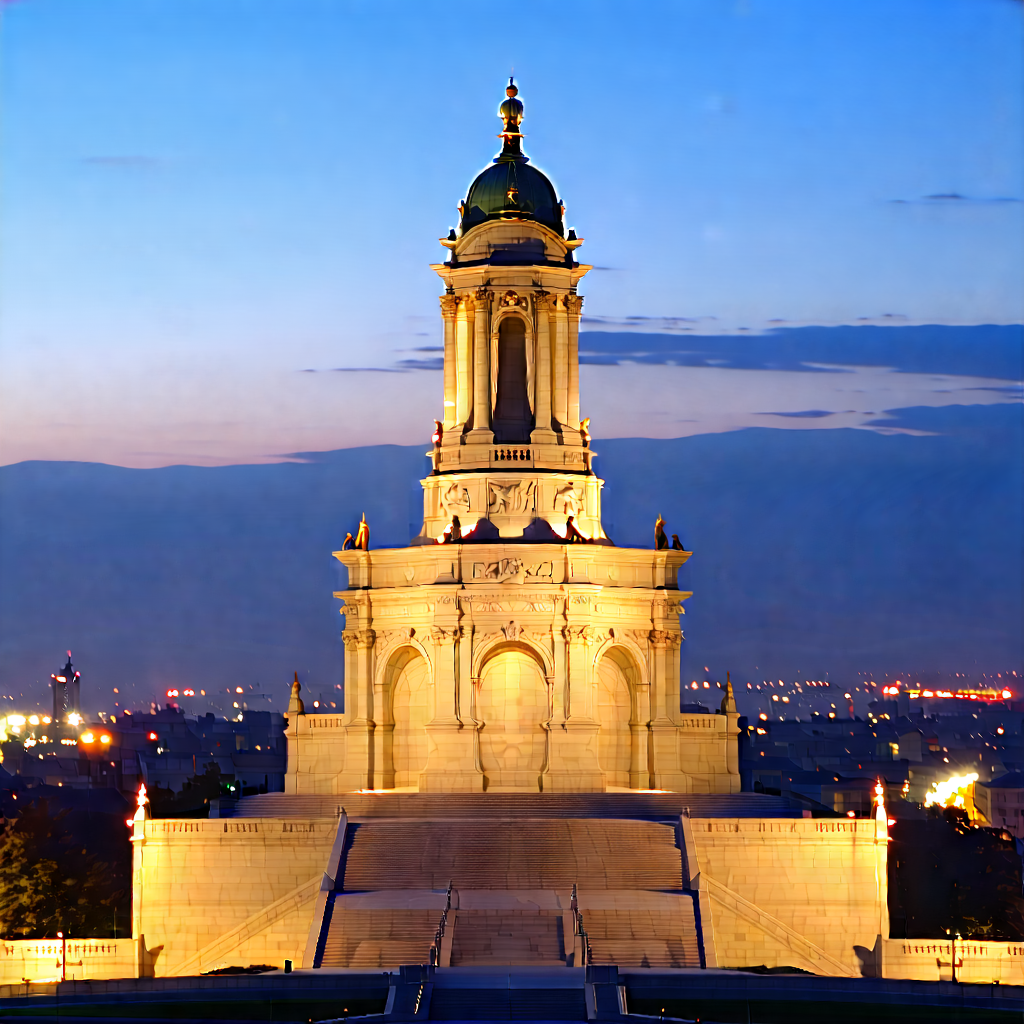 Urban Professional Photography: Historic Monument With City Lights With Large, Ornate