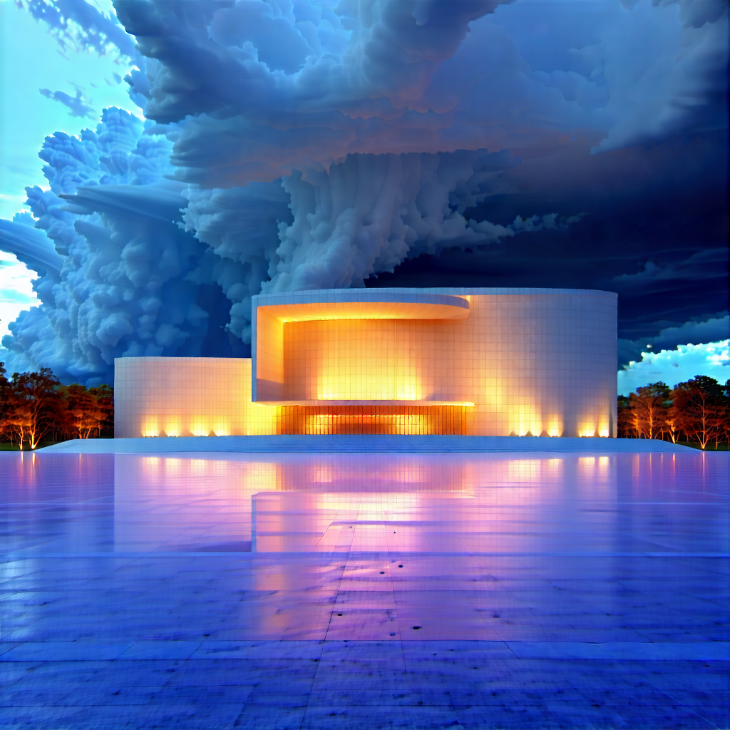 Urban Digital Illustration: Cultural Center With Dramatic Clouds With Large White
