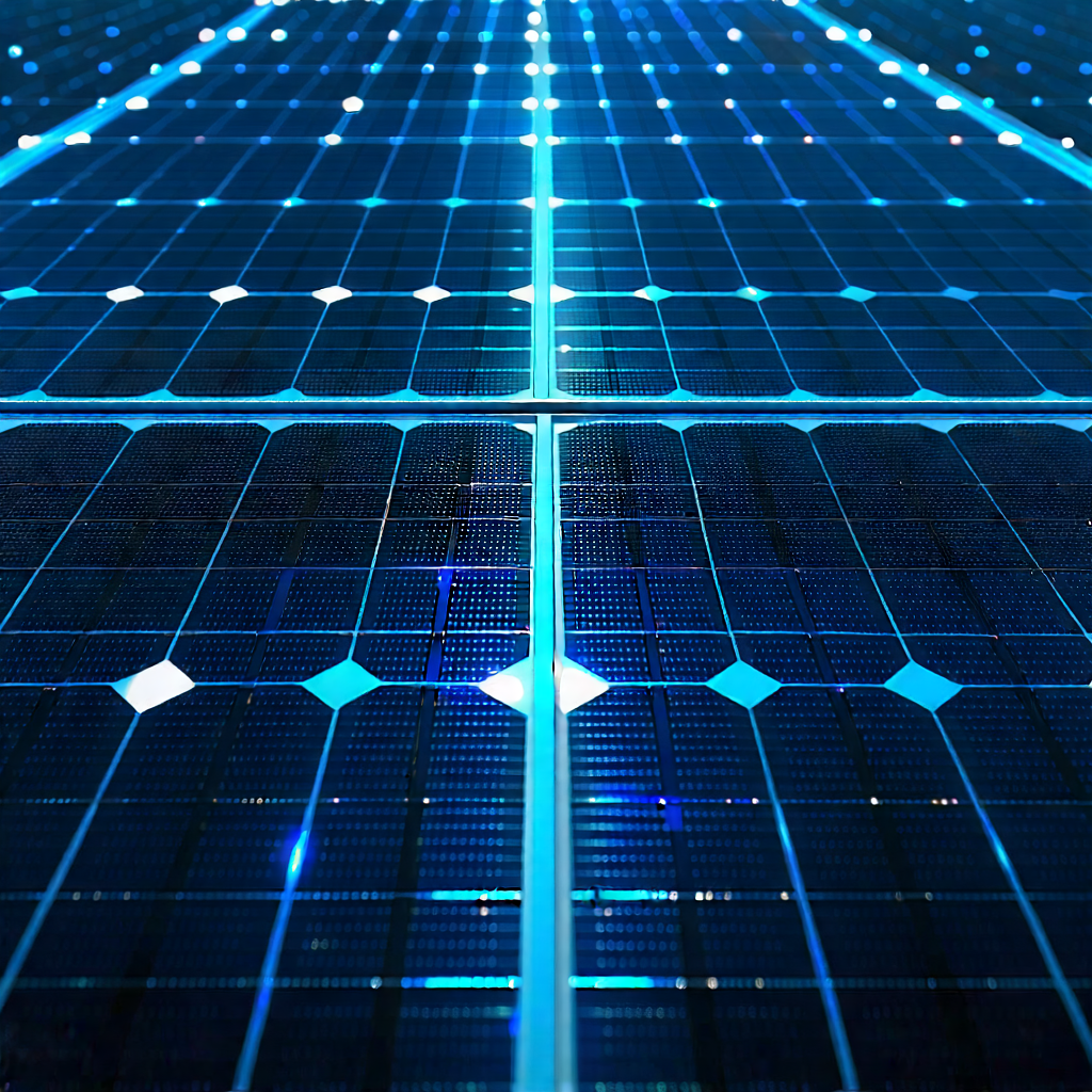 Tech Etching: Solar Panel With Blue Light Glow With Large Solar