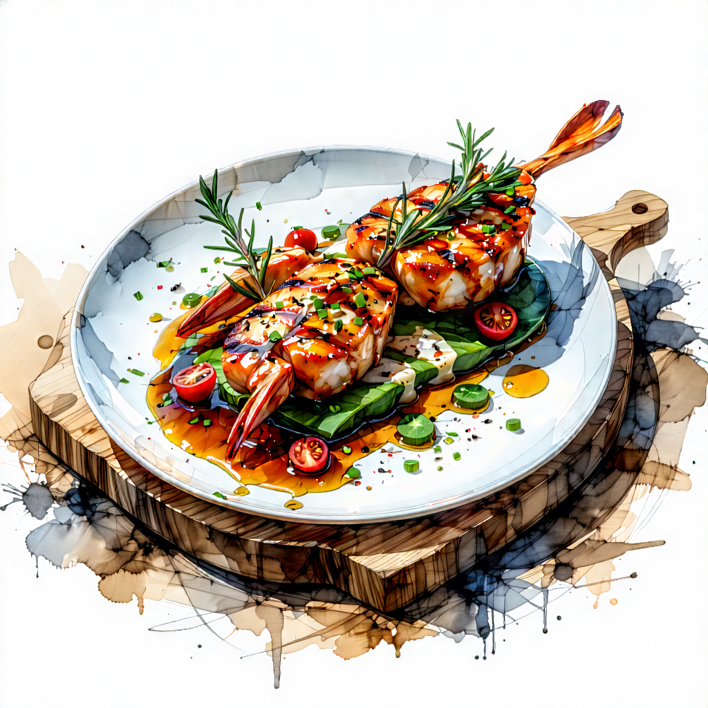 Lifestyle Ink Drawing: Farm-to-table Meal Prepared With Artistic Presentation With Plate Food