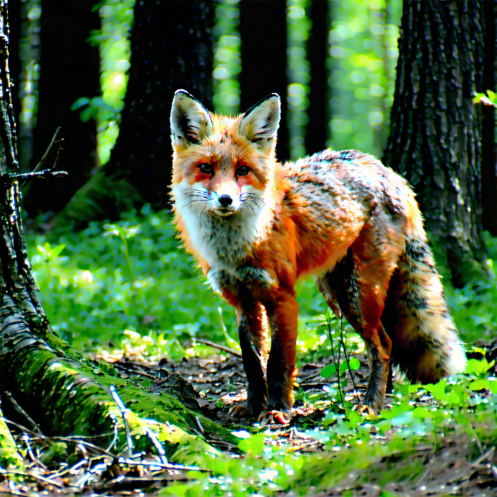 Nature Macro Photography: Fox In (forest:1.46) Environment With Standing Forest,