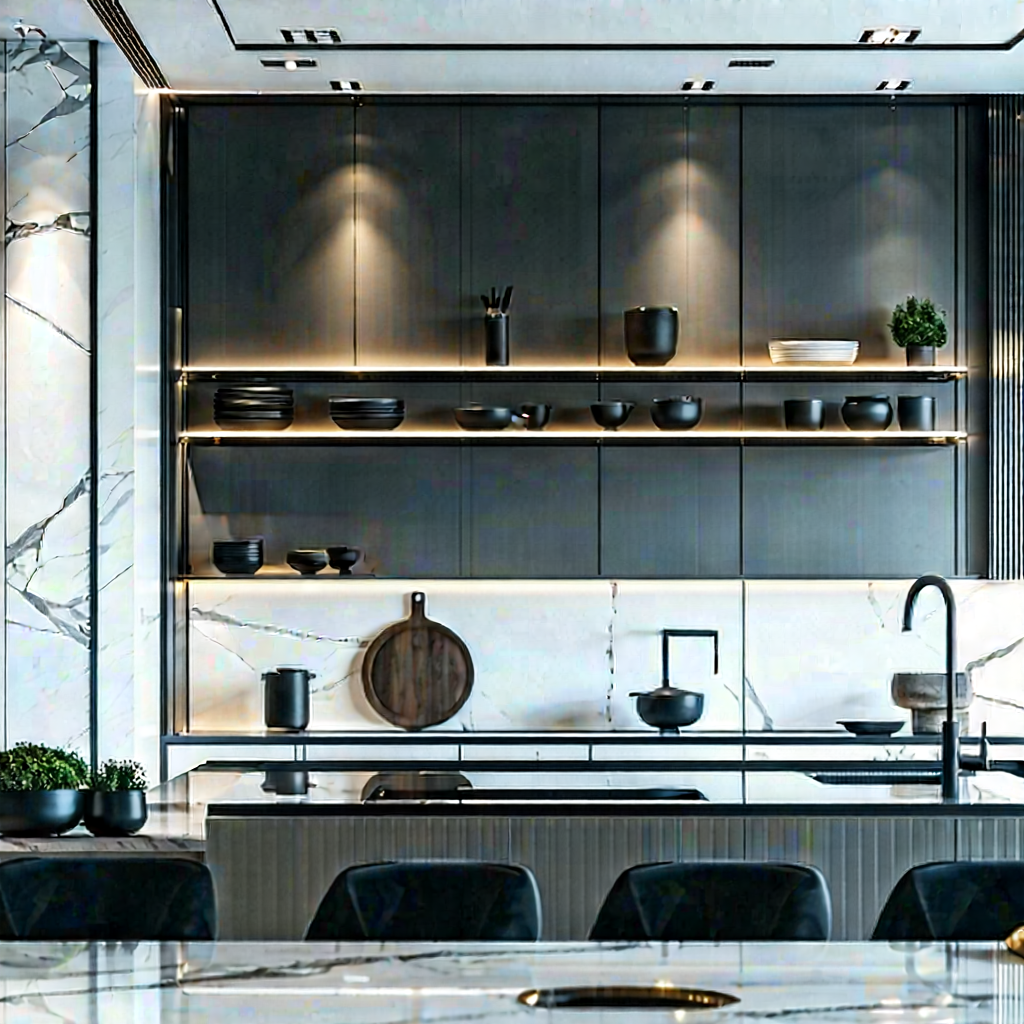 Lifestyle Blender Artwork: (modern:1.43) Kitchen With (minimalist:1.46) Decor With Large, Modern