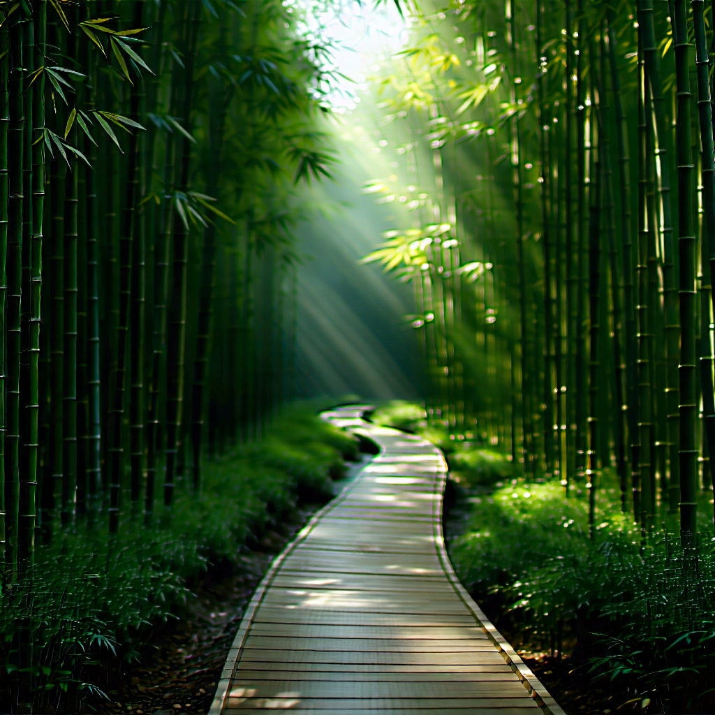 Nature Matte Painting: Path Through Bamboo Grove With Pathway Surrounded