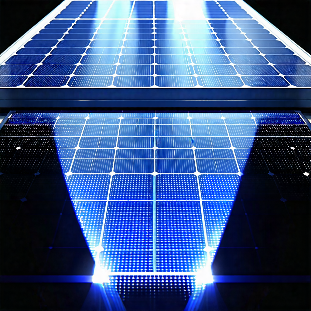 Tech Flat Design: Solar panel with holographic projection