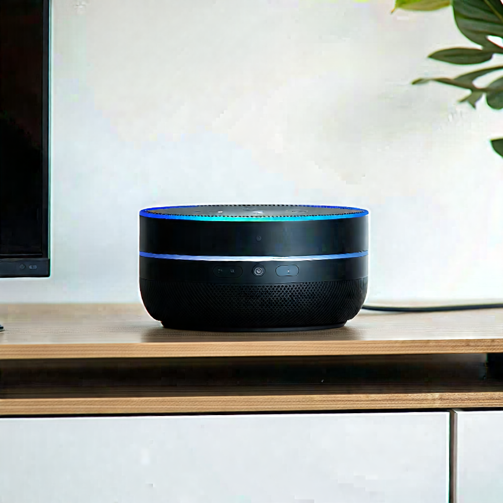 Tech Editorial Photography: Smart Home Device With Streaming Content With Small Black
