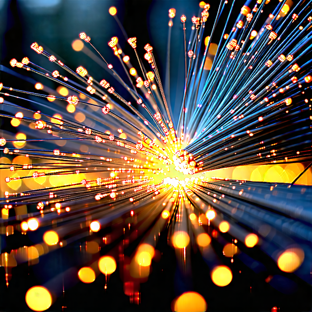 Tech Aerial Photography: Close-up Of Fiber Optic Cables With Close-up Brightly