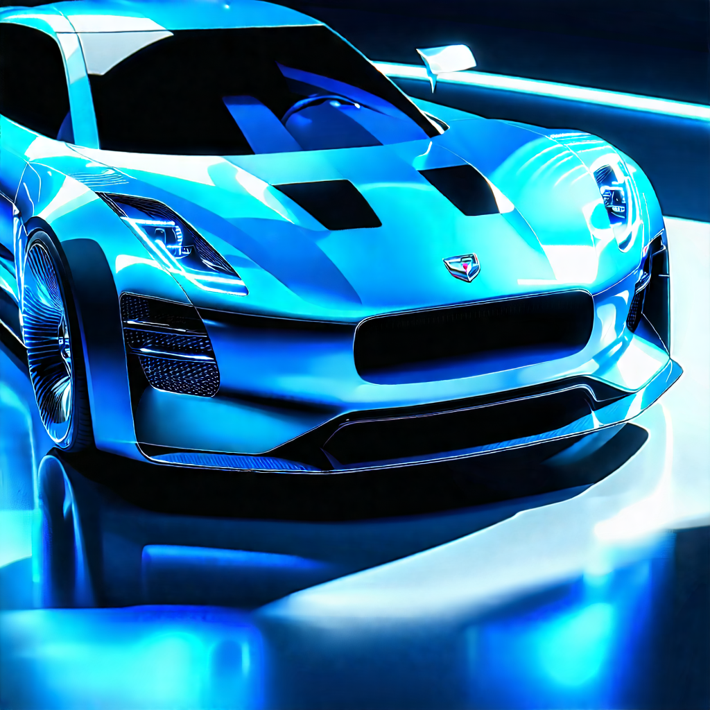 Tech 3d Render: Automotive Technology In Modern Laboratory With Blue Sports