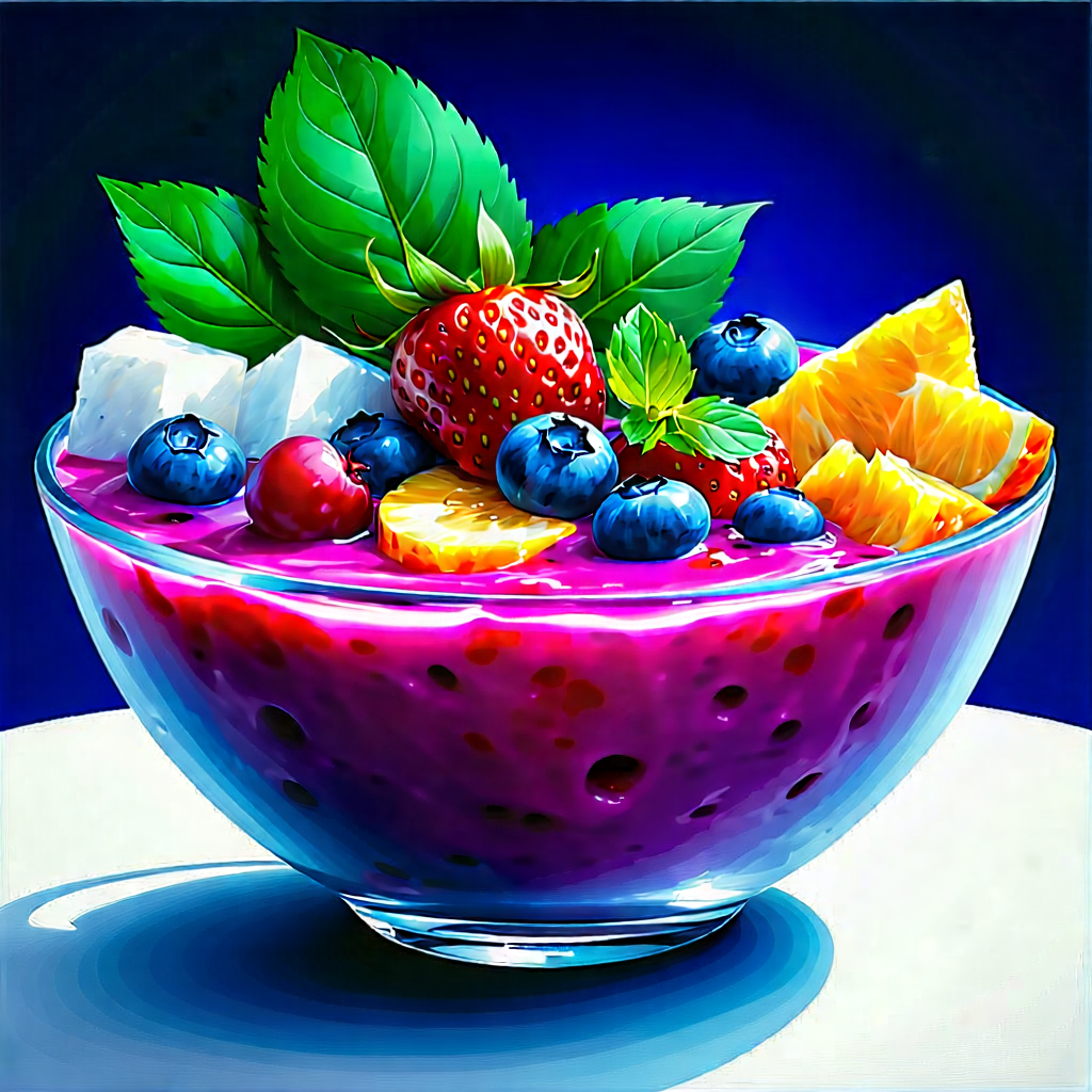 Lifestyle Gouache Painting: Smoothie Bowl Prepared With Organic Components With Large Bowl