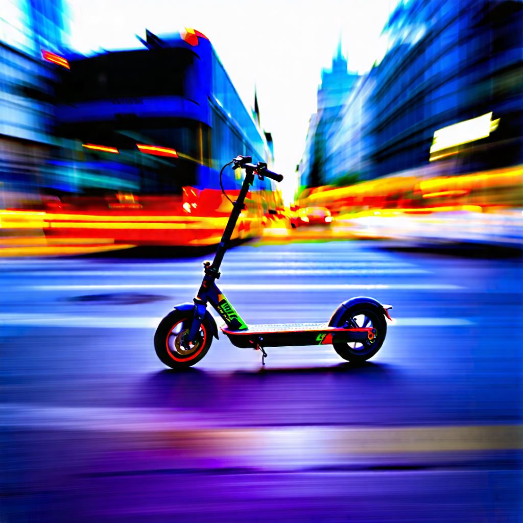 Urban Long Exposure Photography: (city:1.44) Electric Scooter In Busy Intersection With Blurry, Colorful
