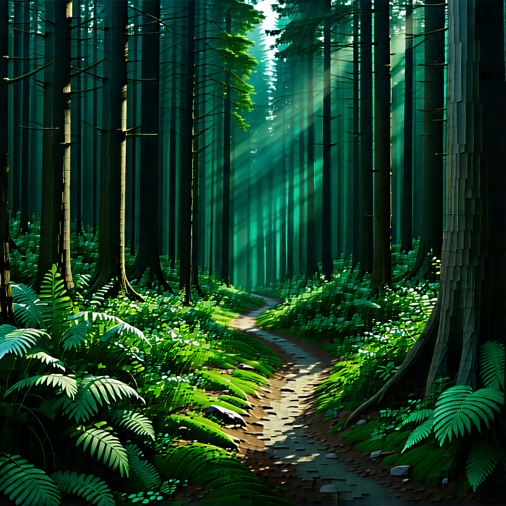 Nature Voxel Art: Path Through Dense (forest:1.47) With Image, There