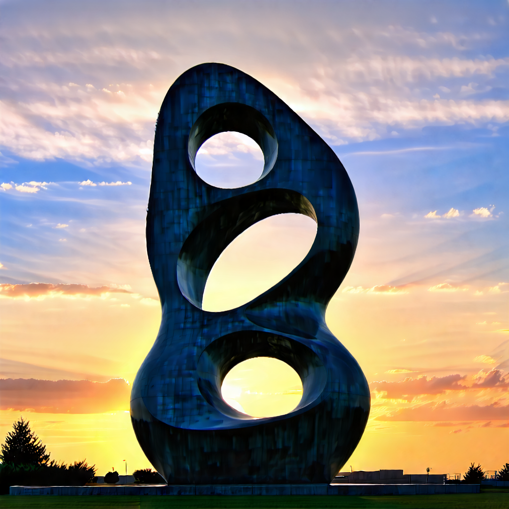 Urban Minimalist Design: Modern Sculpture With Sunset Glow With Large, Modern