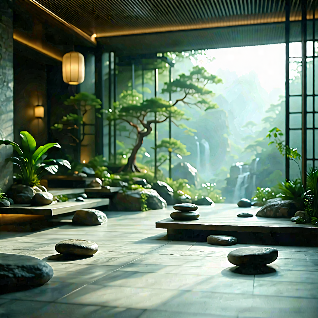 Lifestyle Minimalist Design: Wellness Scene With Natural (lighting:1.27) With Image, There