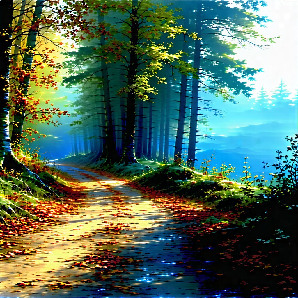 Nature Watercolor Painting: Path Through Autumn Woodland With Forest Path