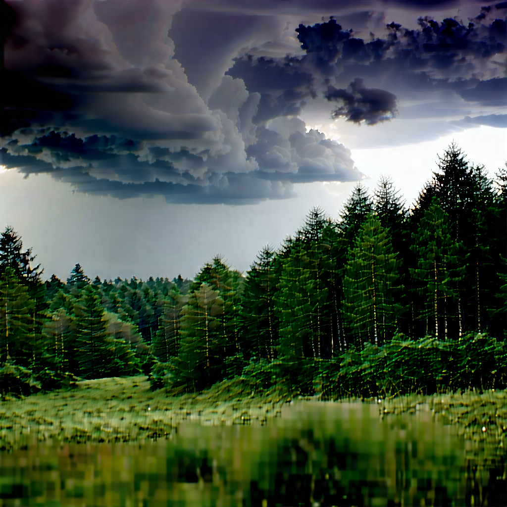 Nature Stock Photography: Storm Clouds Over (forest:1.16) Clearing With Lush Green