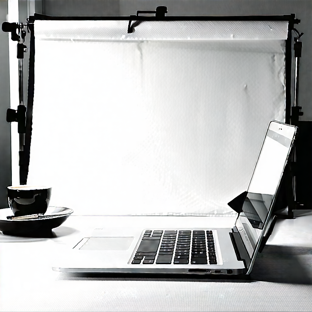Business Etching: Workplace With Laptop And Coffee On Desk With Laptop Computer