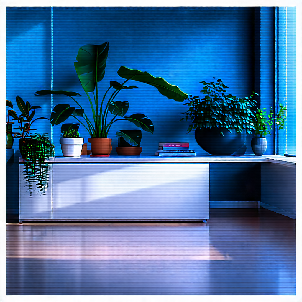 Lifestyle Etching: Home Office With Plants And Natural Elements With Room White