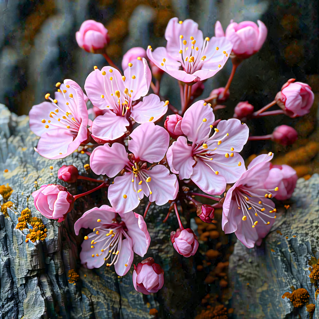 Nature Drone Photography: Cherry Blossoms In Rocky Terrain With Beautiful Pink