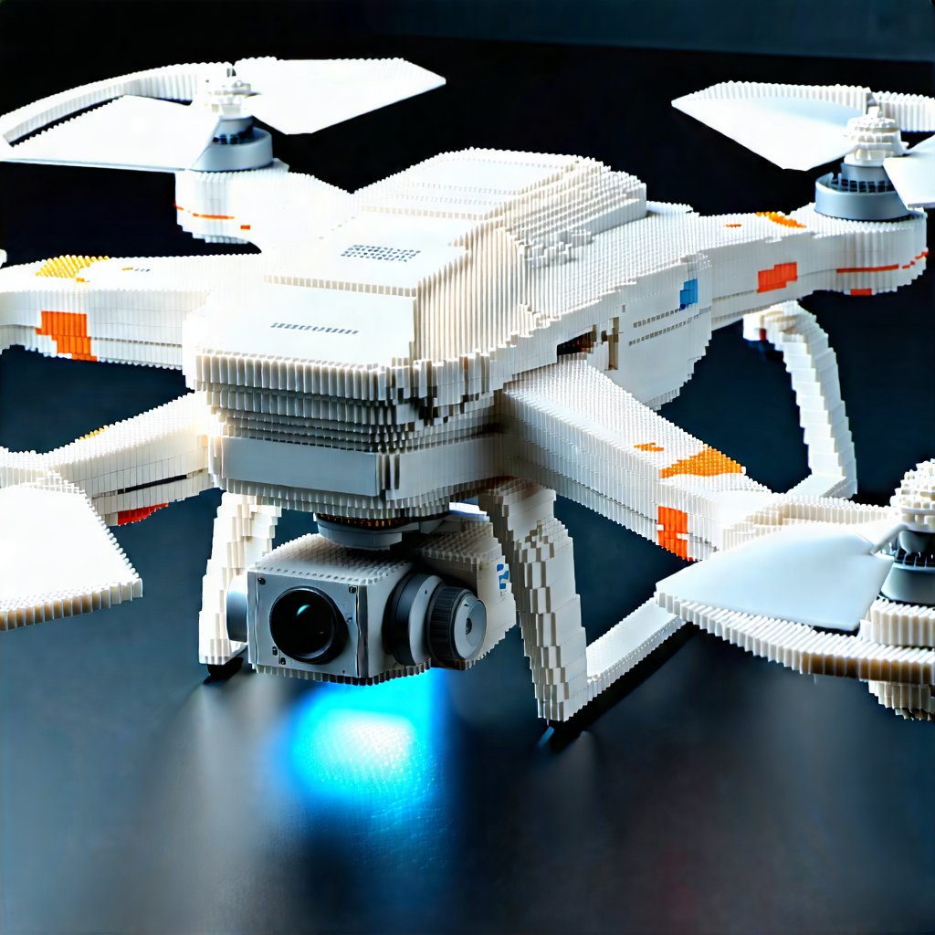 Tech Voxel Art: Drone With Data Visualization With Small Model