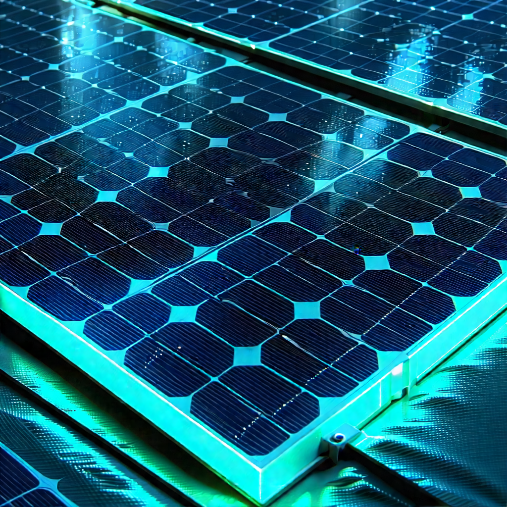 Tech Tilt-Shift Photography: Solar panel with blue light glow