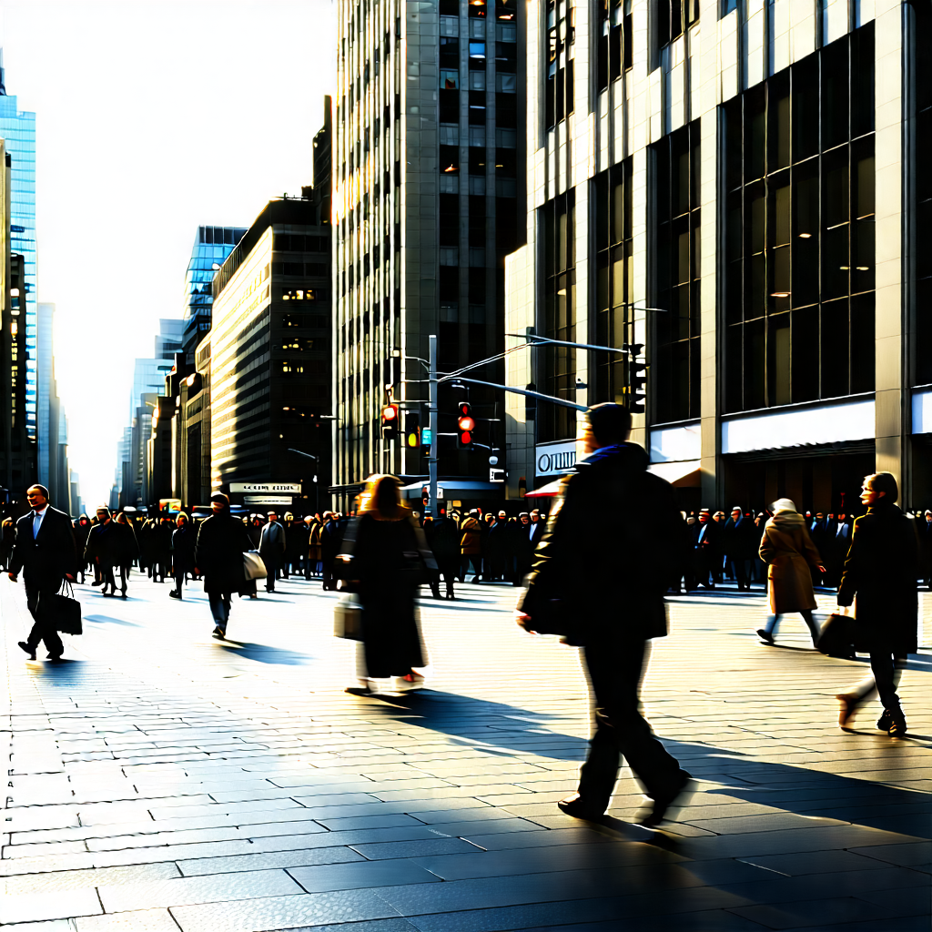 Urban Digital Art: Public square with commuting