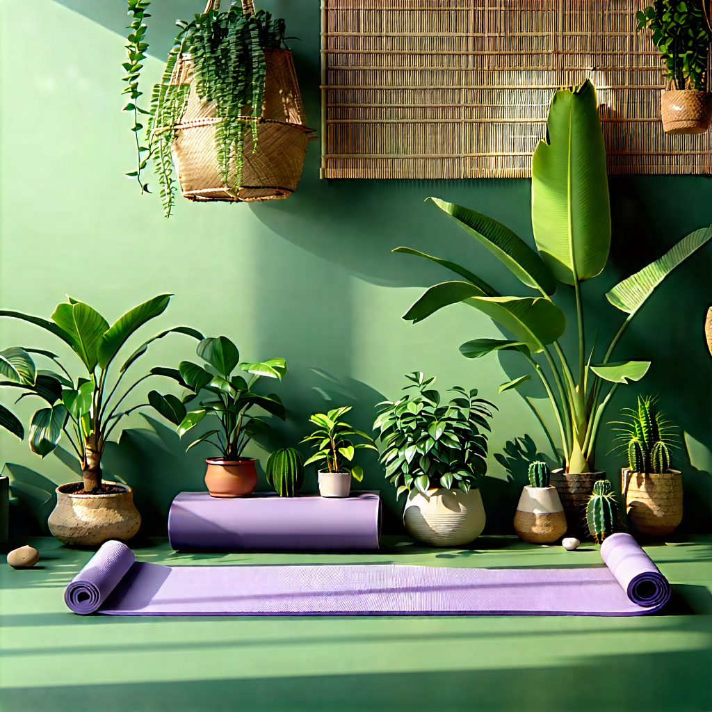 Lifestyle Concept Art: Wellness scene with yoga mat and plants
