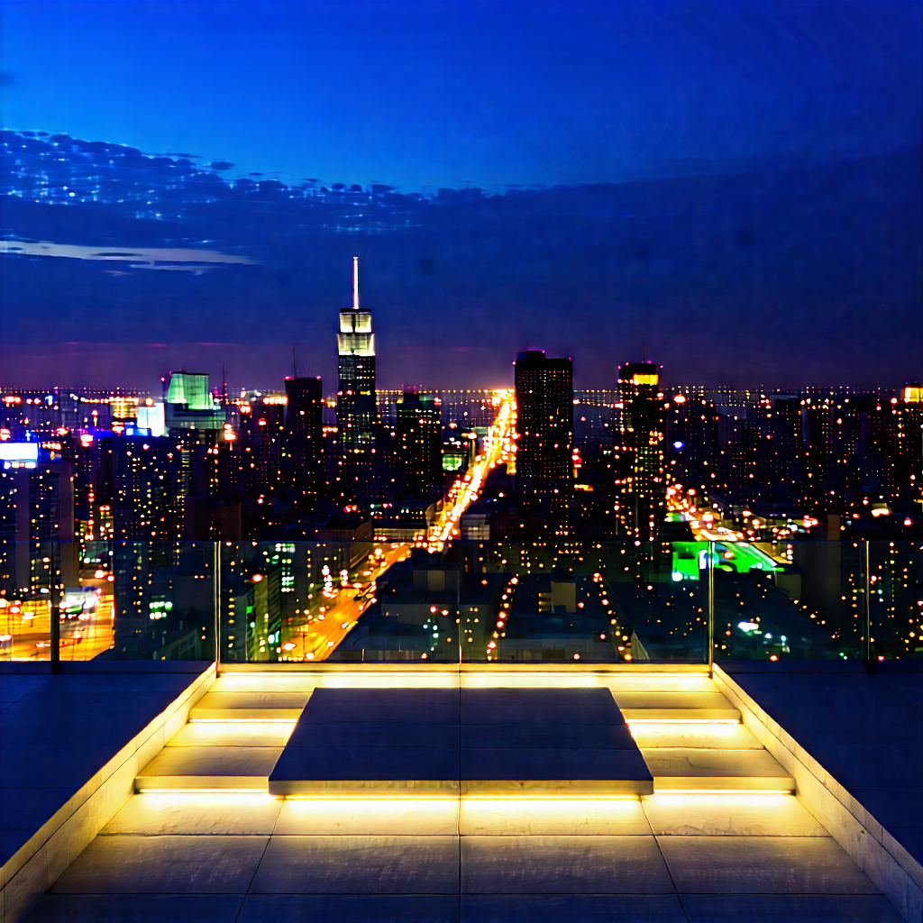 Urban Architectural Photography: Observation Deck With (city:1.43) Lights With Nighttime View