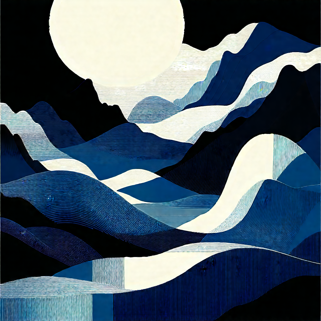 Abstract Linocut Print: Organic abstract with monochromatic color palette