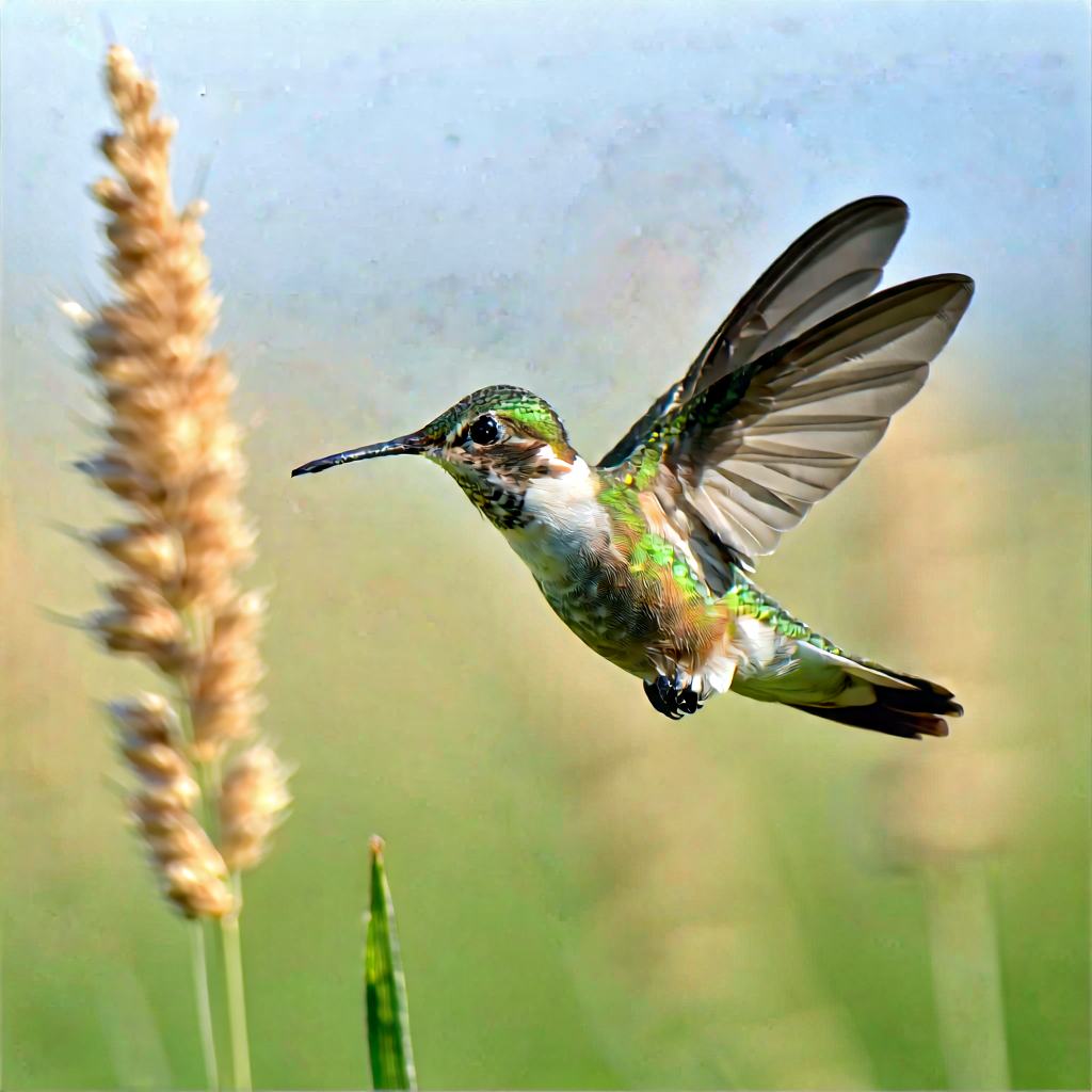 Nature Editorial Photography: Hummingbird In Prairie Grassland With Green White