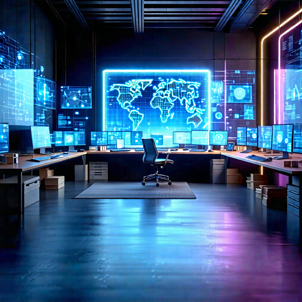 Tech Long Exposure Photography: Futuristic (digital:1.25) Workspace With Image, There