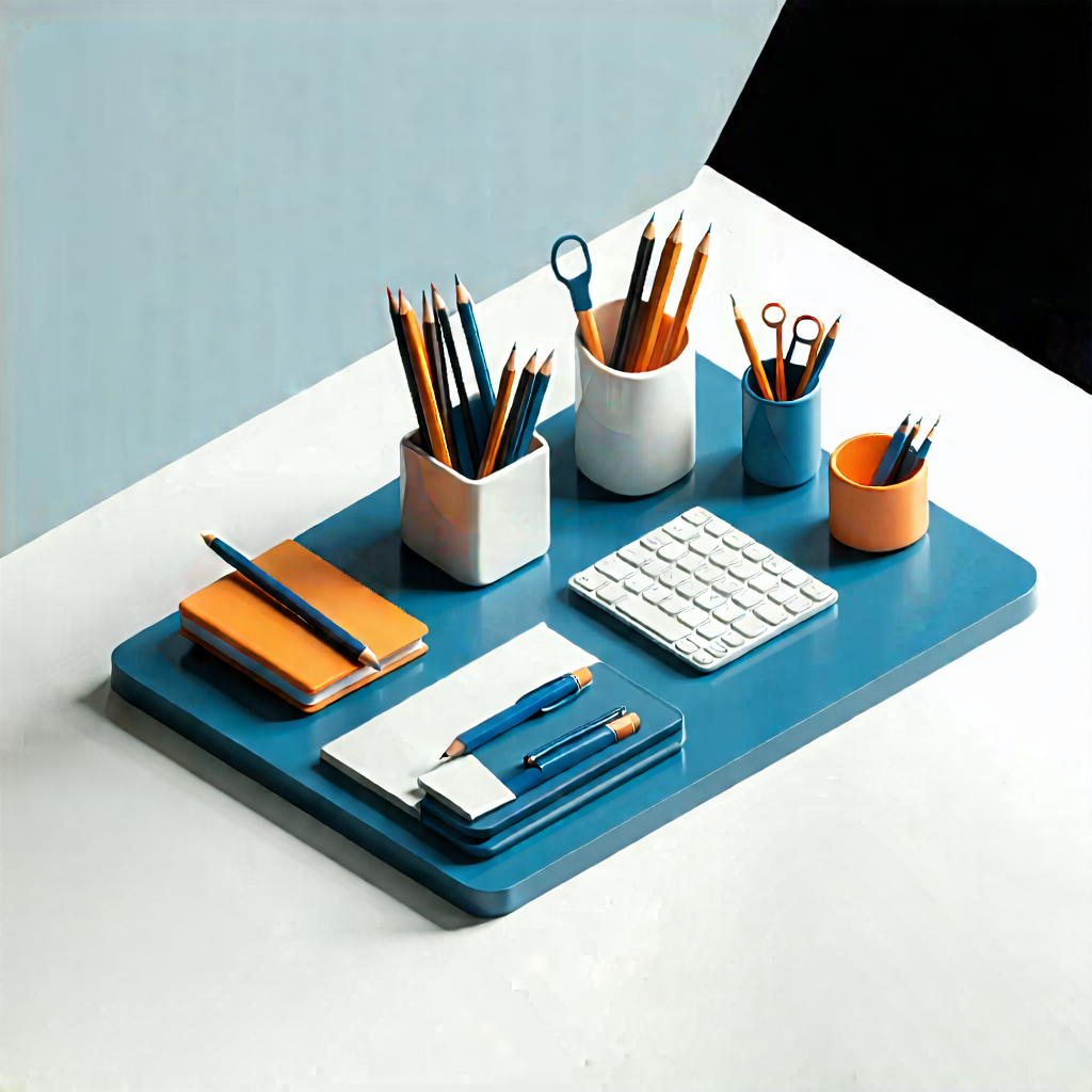 Business Isometric Design: Workplace with productivity tools on desk