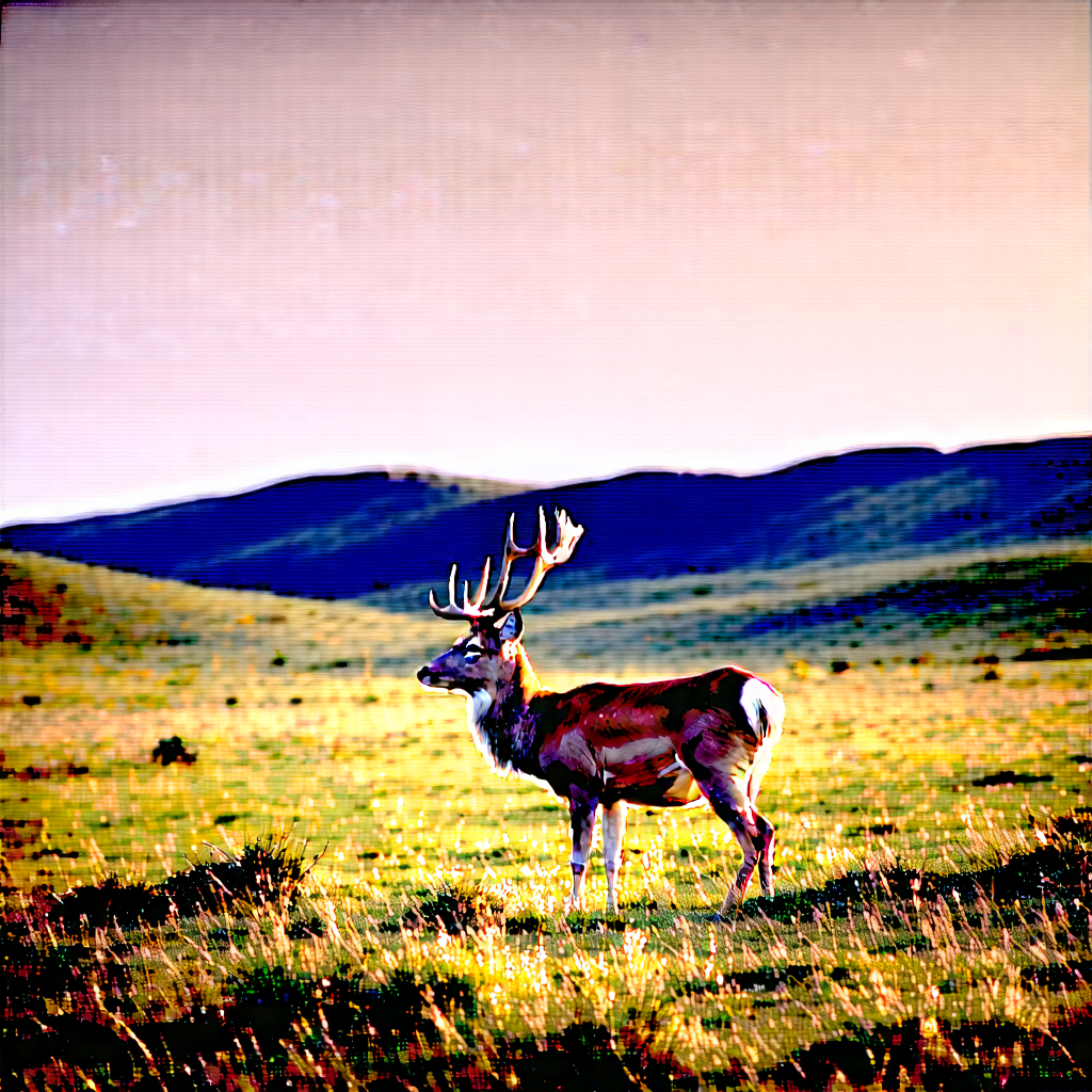 Nature Concept Art: Deer In Prairie Grassland With Large Deer