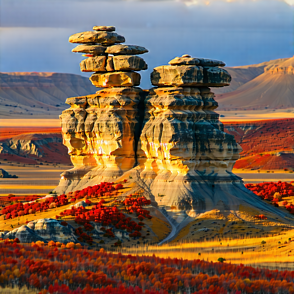 Nature Octane Render: Rock Formation In Autumn Colors With Beautiful Landscape