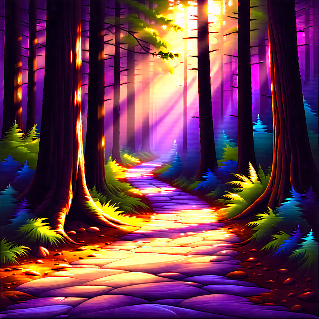 Nature Pastel Drawing: Path Through Redwood Forest With Image, There