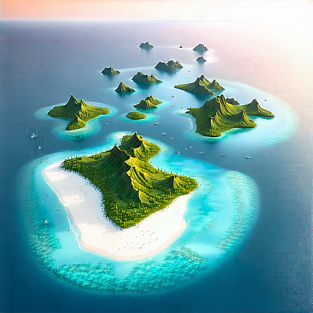 Nature Digital Illustration: Aerial View Of Coastal Islands With Painting Tropical